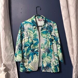 Chico's Blue and Green Leaf Print Blazer